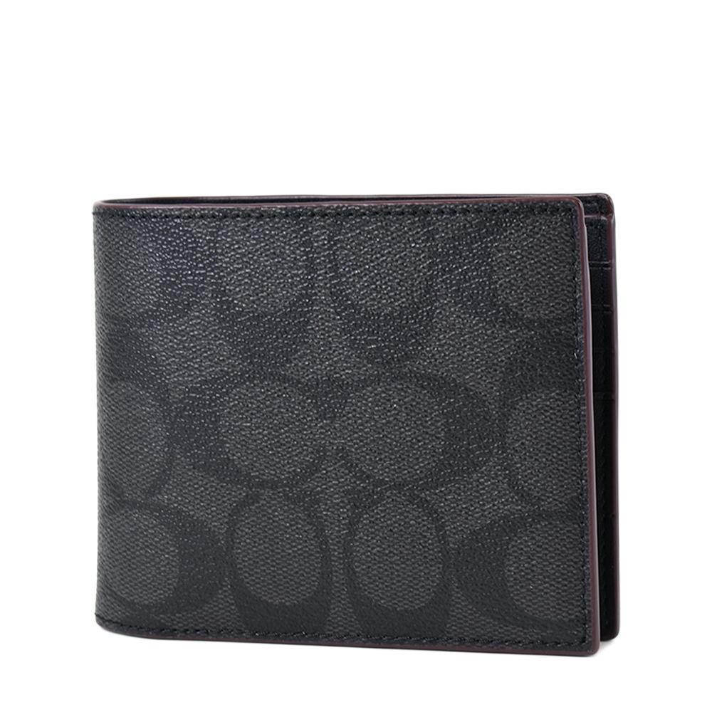 COACH - COACH 男款緹花LOGO防刮皮革短夾-深灰色/附證件夾- BreezeOnline 微風精品線上