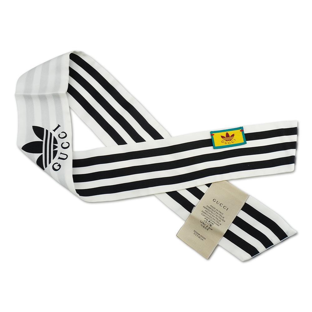 Gucci x ADIDAS Twilly Gucci 古馳X Adidas 聯名款展示品直條紋Twilly絲巾(703568-白  main image 4