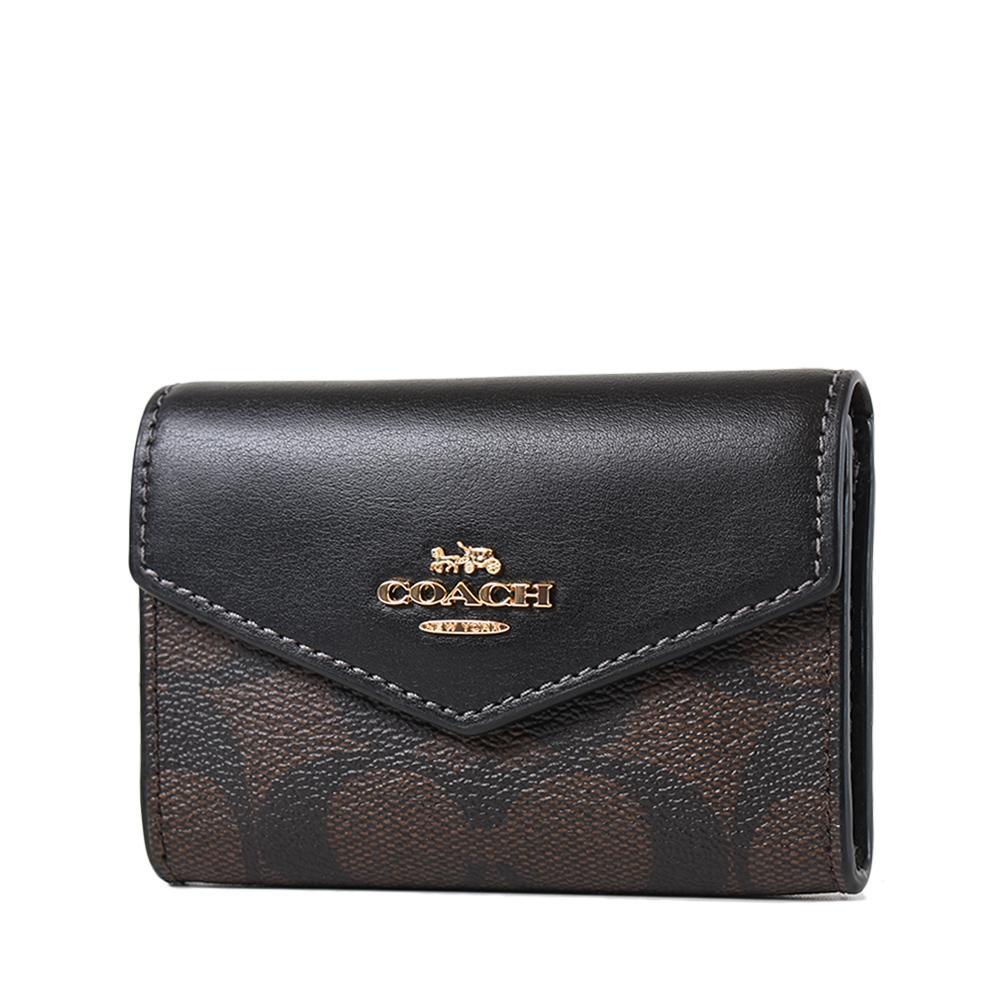 COACH - COACH 防刮皮革翻蓋信封釦式零錢包/卡包-咖啡色 - BreezeOnline 微風精品線上